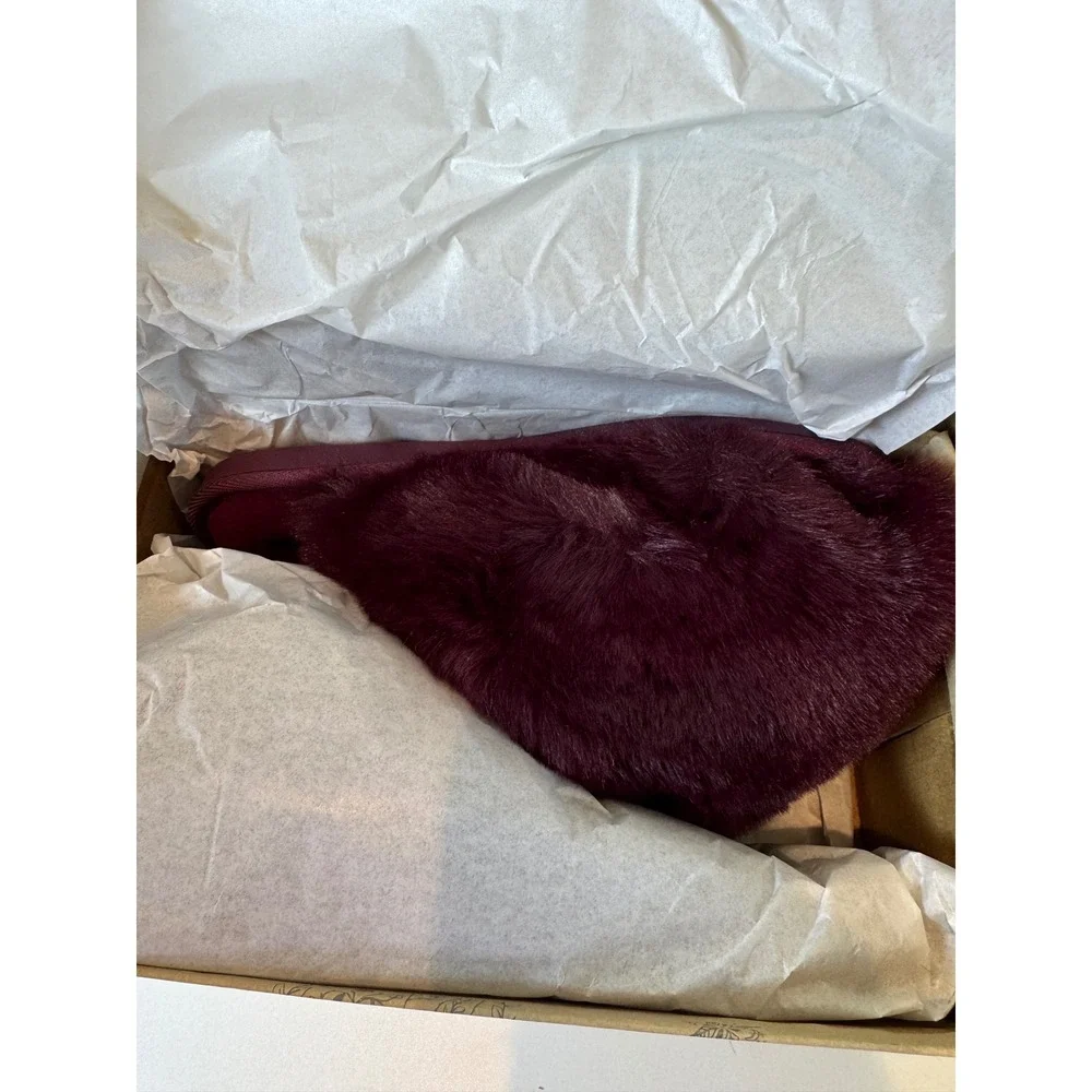 Free People Snowball Slipper Women Size 7 Cabernet Faux Fur Slides Maroon